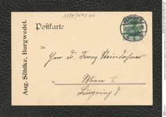 Nachlass Franz Steindachner, Postkarte von August Söhlke an Franz Steindachner (02.12.1908), Inv.Nr. 497.01, Seite 1
